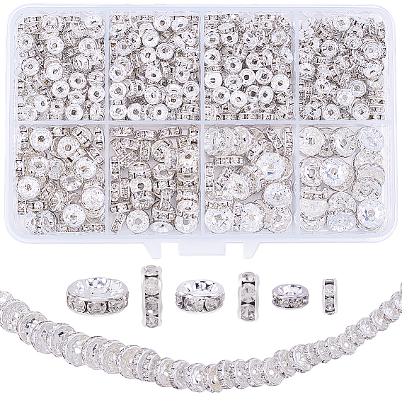 520 шт. Латунные бусины-распорки со стразами, без кадмия и без свинца, прямой фланец, рондель