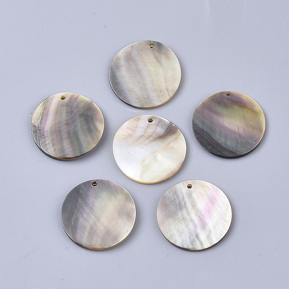 Noir pendentifs shell lèvres, plat rond