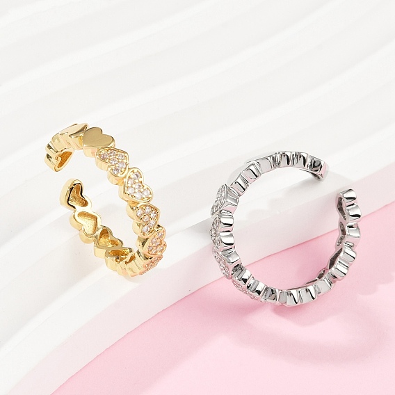 Манжеты из латуни с микро паве кубический цирконий для женщин, сердце, стойки покрытие, долговечный, без свинца и без кадмия