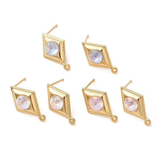 Находка для стеклянной серьги-гвоздика, ромб, с латунной фурнитурой , без никеля , реальный 18 k позолоченный