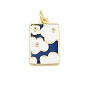 Brass Micro Pave Clear Cubic Zirconia Pendants, with Enamel, Rectangle with Flower Charms, Golden