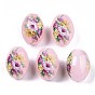 Printed & Spray Painted Imitation Jade Glass Beads, Oval with Floral Pattern