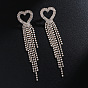Colorful Tassel Earrings with Heart-shaped Pendant and Shiny Rhinestones