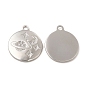 304 Stainless Steel Pendant Rhinestone Settings, Flat Round with Moon & Planet