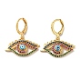 Golden Brass Dangle Leverback Earrings, with Enamel and Cubic Zirconia, Evil Eye