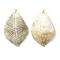 Natural Black Lip Shell Big Pendants, with Golden Plated Brass Findings, Leaf