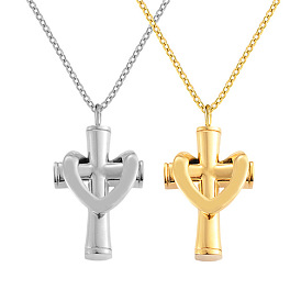 Stainless Steel Cross Cremation Urn Pendant Necklaces, Perfume Bottle Pendant Necklaces