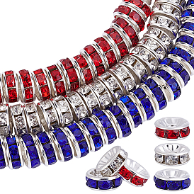 900piezas 3 colores latón grado a cuentas espaciadoras de diamantes de imitación, sin plomo y cadmio, Rondana plana, plata, Para pulseras, collares, accesorios de joyería DIY