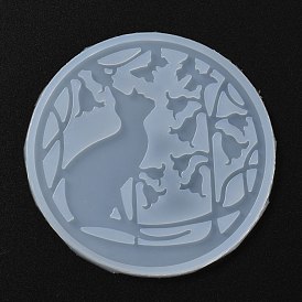 Coaster Food Grade Silicone Molds, Resin Casting Molds, For UV Resin, Epoxy Resin Craft Making, Round with Cat