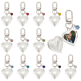 12pcs pendentifs décoratifs en forme de cœur en laiton, avec des breloques en alliage et en strass de verre