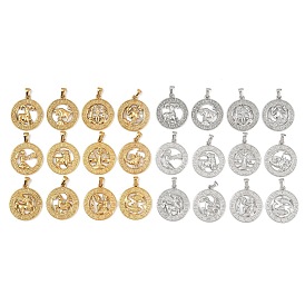 304 подвески из нержавеющей стали, ионное покрытие (ip), плоские круглые с созвездием, золотые