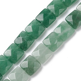 Natural Green Aventurine Beads Strands, Faceted Square