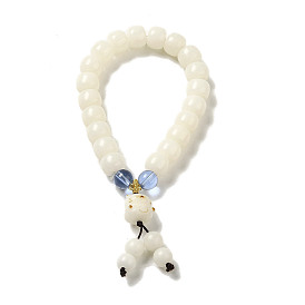 Natural White Jade Bead Bracelets, with Glass Beads, Buddhist Jewelry, Stretch Bracelets