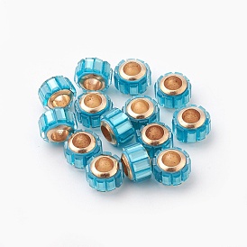 Glass European Beads, Large Hole Beads, with Alloy Cores, Column