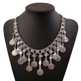 Винтажный сплав цветок монета кисточка нагрудник ожерелья для женщин