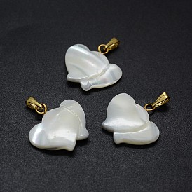 Shell Pendants, with Brass Findings, Double Heart