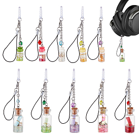 10 piezas 5 estilo correas de resina para móviles, con tapones antipolvo móviles de plástico, botella de deseo