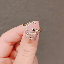 Alloy Rhinestone Plain Band Rings, Moon & Star