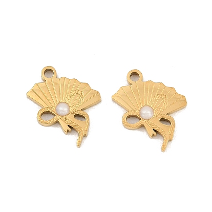 304 Stainless Steel Enamel Pendants, Fan with Bowknot Charms, Ion Plating(IP)
