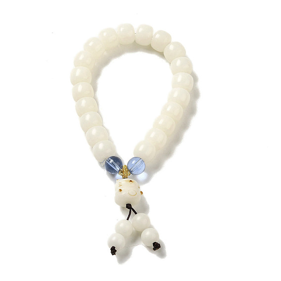 Armbänder aus natürlichen weißen Jadeperlen, mit Glasperlen, buddhistischen Schmuck, Stretch-Armbänder