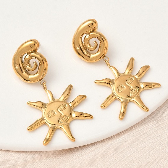 304 серьги-гвоздики в форме солнца из нержавеющей стали, ионное покрытие (ip)