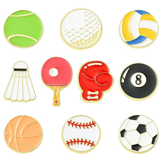10шт. 10 стили, эмалированные значки на спортивную тематику, булавки для лацканов из сплава для одежды рюкзака, разнообразные