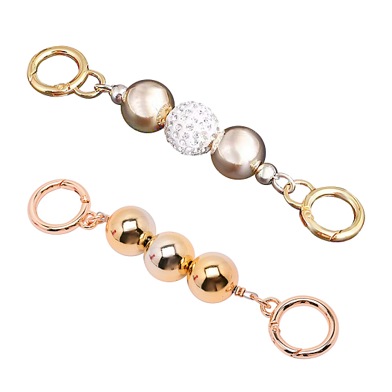 2Pcs 2 Styles Alloy Bag Strap Chains Extender, Iron Beads & Polymer Clay Rhinestone Beads & Spring Gate Ring, for Bag Straps Replacement Accessories