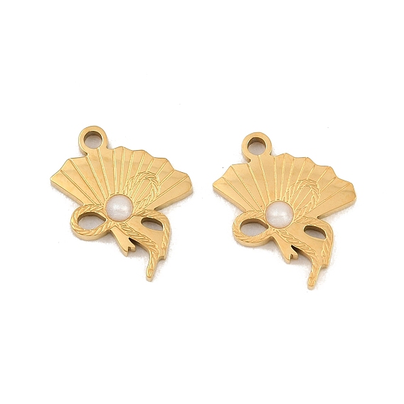 304 Stainless Steel Enamel Pendants, Fan with Bowknot Charms, Ion Plating(IP)