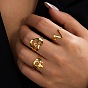 304 Stainless Steel Open Cuff Rings Set for Women, Heart with Word Mum & Evil Eye