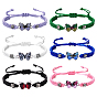 6шт 6 цвета сплава бабочка звено браслет, плетеные шнуры из полиэстера, регулируемые для женщин