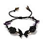 Natural & Synthetic Mixed Gemstone Nuggets Braided Bead Bracelet, Butterfly Adjustable Bracelet