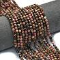 Природные родонит бисер нитей, энергетическая призматическая огранка с двойными концами бусины, граненые двухконусные