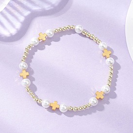 Браслеты из круглых и крестообразных бусин из ракушек и немагнитного синтетического гематита для женщин