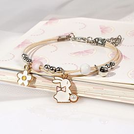 Cute Bunny Bracelet with Fruit, Daisy, and Rainbow Weave - Women's Cartoon Charm Jewelry