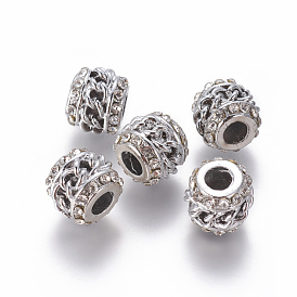 Alloy European Beads, Large Hole Beads, with Rhinestone, Column, Crystal