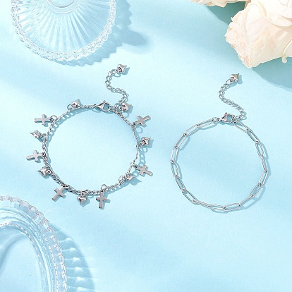 304 Браслеты из нержавеющей стали со скрепками и цепочкой Фигаро для женщин