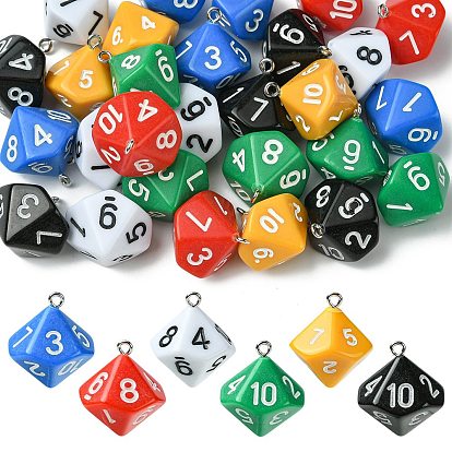 30шт 6 цвета акриловые подвески, с платиново-железными петлями, десять граней, игральная кость