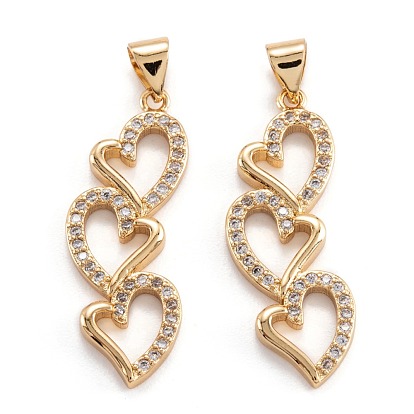 Pendentif en perles de zircone cubique transparentes en laiton micro pavé, plaqué longue durée, réel 18 k plaqué or, trois coeur