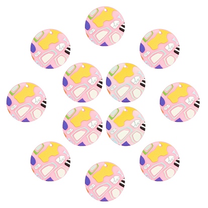 Cellulose Acetate(Resin) Pendants, 3D Printed, Flat Round, with Irregular Pattern, Colorful