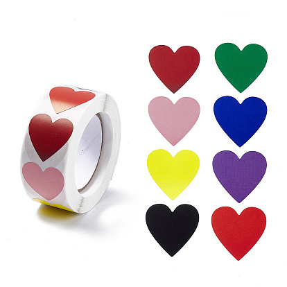 8 Colors Paper Heart Sticker Rolls, Valentine's Day Decals for Envelope, Card Making