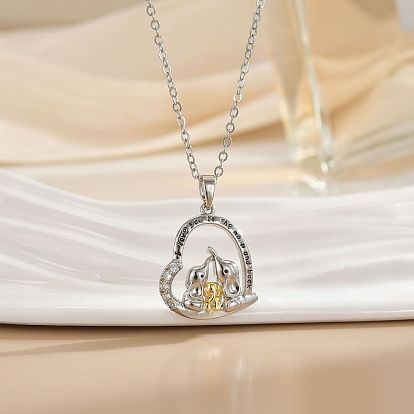 Подвеска в виде сердца из двухцветной латуни с микропаве и прозрачными кубическими циркониями в виде кабеля, подарок на День матери, для женщин., платиной и золотом