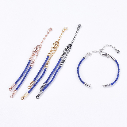 Braided Cotton Cord Bracelet Making, with Brass Lobster Claw Clasps and Extender Chains, with Rhinestone