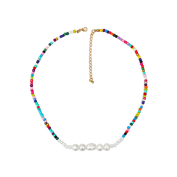 Bohemian Style Colorful Pearl Necklace with Unique Shaped Beads for Women