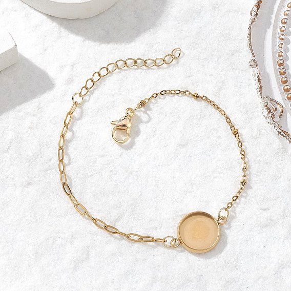 304 изготовление браслета-скрепки из нержавеющей стали, с плоскими круглыми 304 кабошонами из нержавеющей стали