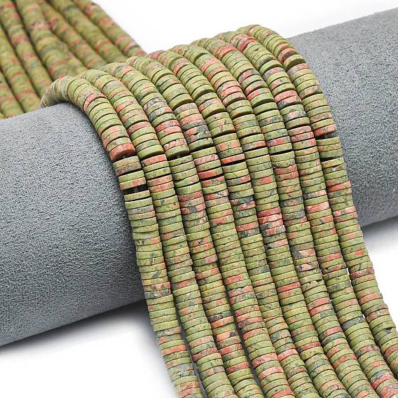 Природные Unakite бисер нитей, матовые, дисковые бусы, Heishi бусы