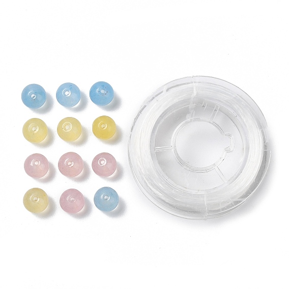 100 бусины из натурального белого нефрита, круглые, окрашенные, с прочной эластичной бисерной эластичной нитью, плоская кристаллическая цепочка