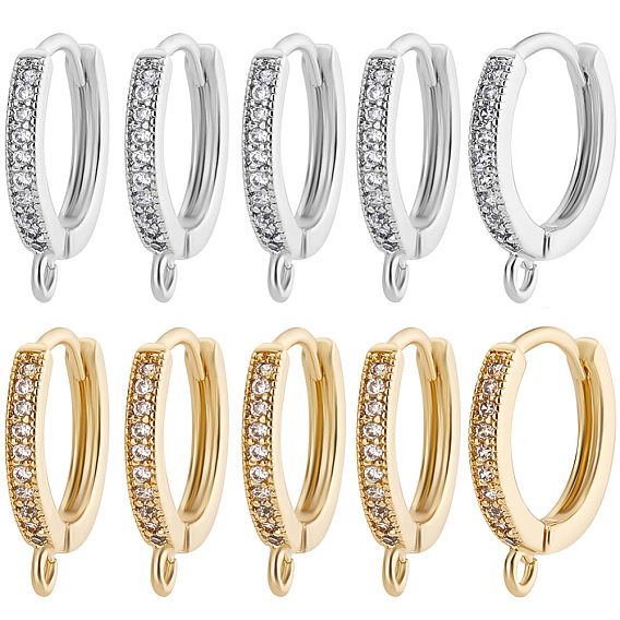 12 шт. 2 цвета латунь микро паве прозрачный кубический цирконий кольца серьги фурнитура, с горизонтальной петлей