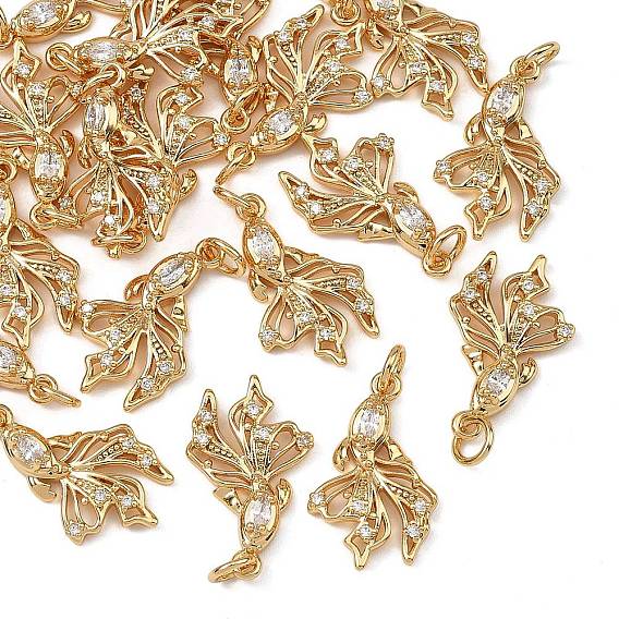 SHEGRACE Brass Pave Clear Cubic Zirconia Pendants, Goldfish Charms, Cadmium Free & Nickel Free & Lead Free, Long-Lasting Plated