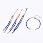 Braided Cotton Cord Bracelet Making, with Brass Lobster Claw Clasps and Extender Chains, with Rhinestone