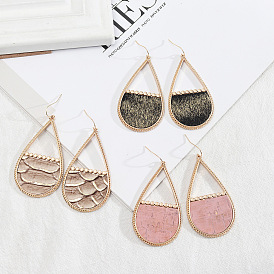 Leather Teardrop Fashion Earrings with Unique Gold Accent - European Style Jewelry